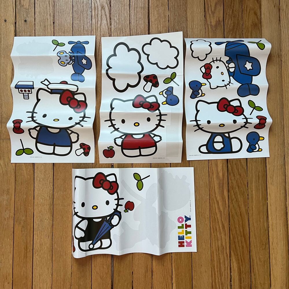 Hello Kitty Large Vinyl Wall‎ Decal Sticker Sheets Sanrio Retro 2011 9"x7.5"